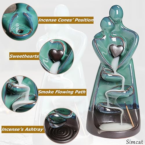 Miniatura 2 de Simcat Soporte para quemador de incienso de reflujo artesanal, abrazando a los amantes, incienso, romántico, decoración de quemador de incienso en