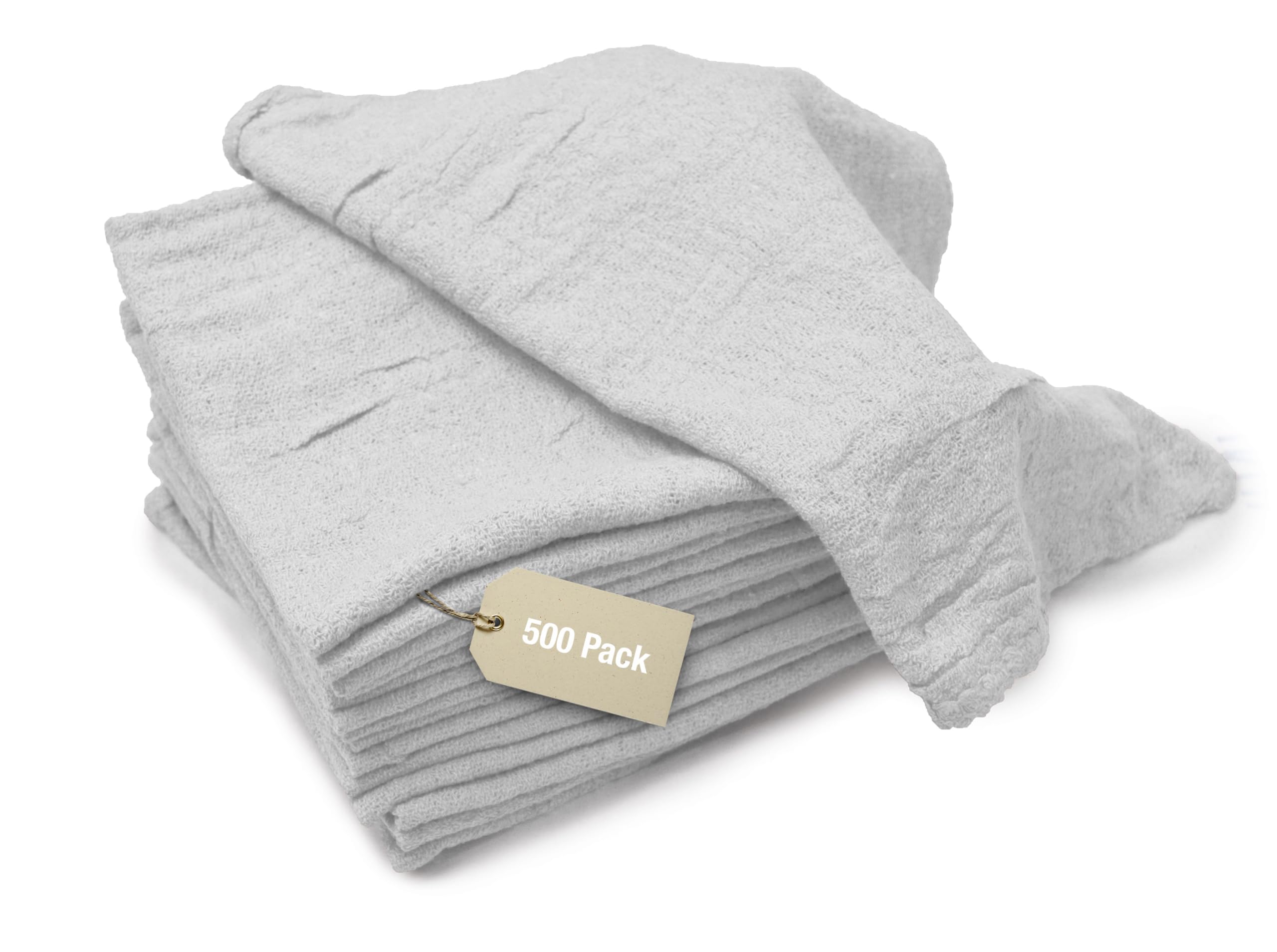 Pro-Clean Basics Premium Cotton Shop Towels Industrial-Grade Cleaning, Highly Absorbent, Reusable, Durable, Perfect for Garages, Workshops & Factories, 10" x 12", White, Pack of 500