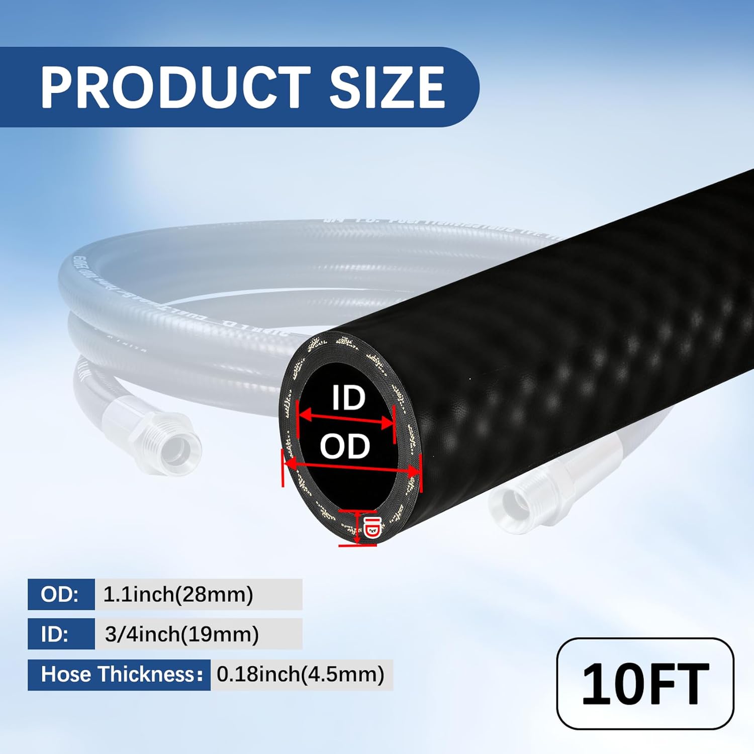 3/4" Fuel Transfer Hose 10FT - Farm Pump Hose with Male NPT Fittings, Compatible with Diesel, Gasoline, Kerosene, Biodiesel for Fuel Dispensing, Transfer, Tanks and Tubing