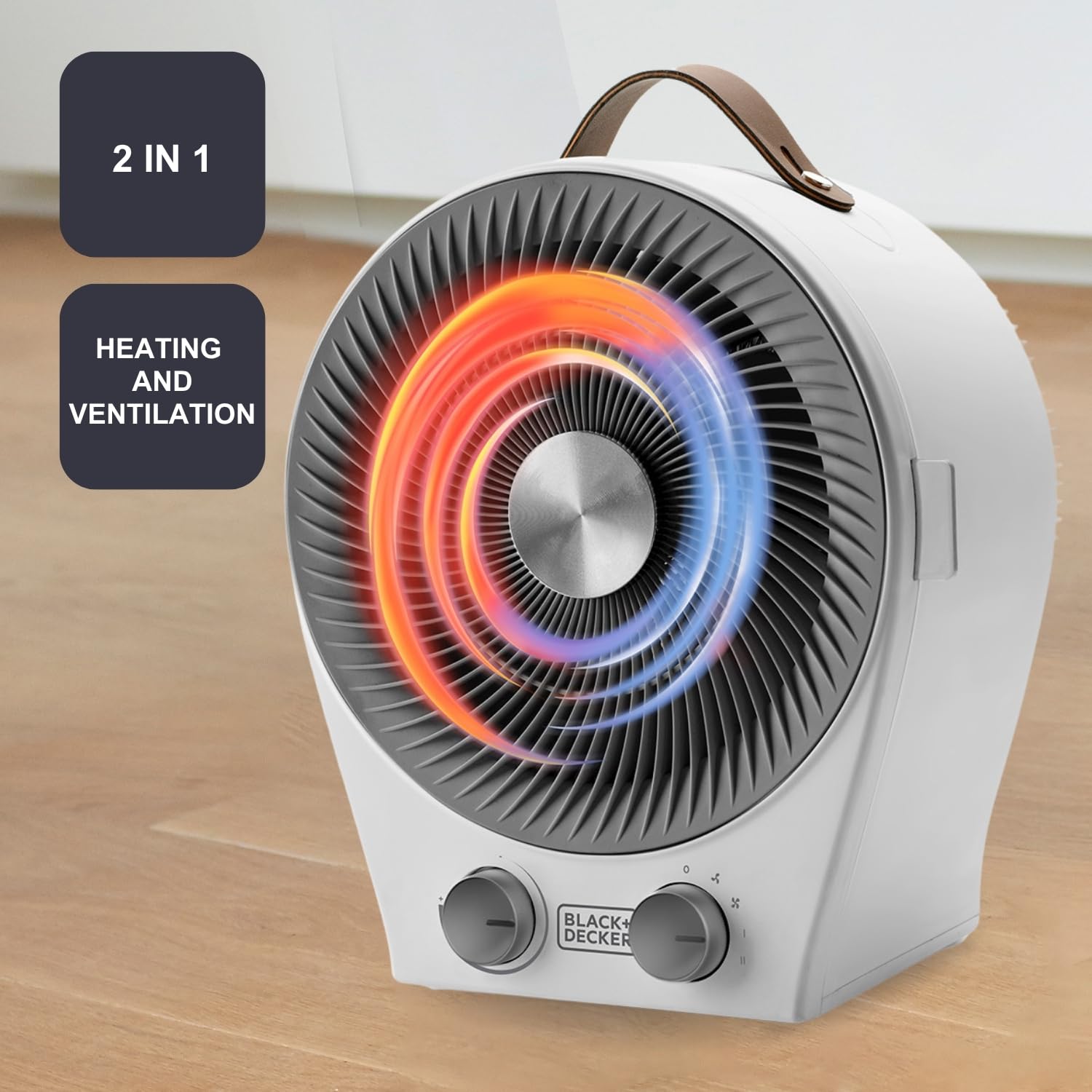 BLACK+DECKER BXFSH2000E - 2 en 1: calefactor y ventilador | Multifunción | 2 intensidades de calor | 2 velocidades de ventilación | Termostato regulable | 2000W | Seguridad antivuelco | Blanco