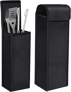 2 PCS Grill Utensil Accessory Storage Bag Black Oxford Cloth Waterproof BBQ Tool Storage Bags Foldable Grill Utensil Holder Pouch for Camping Hiking Barbecue, Easy to Store & Take Out Grill Tools