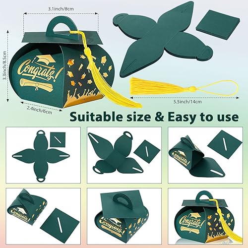 Miniatura 17 de Spakon 30 cajas de regalo con tapa de graduación, regalos de fiesta de graduación, cajas de dulces con borlas, centros de mesa de decoración