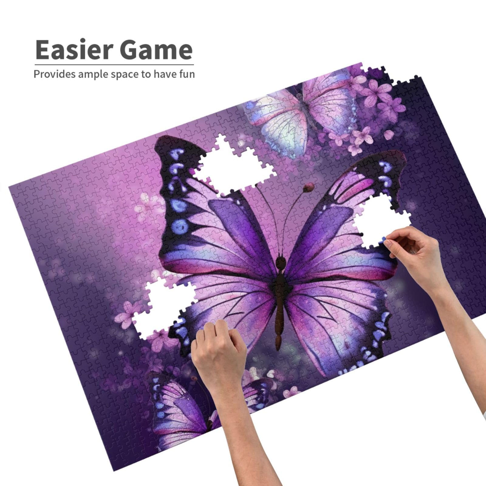 1000 Piece Wooden Puzzle - Lilac & Purple Butterflies Challenging Jigsaw For Adults