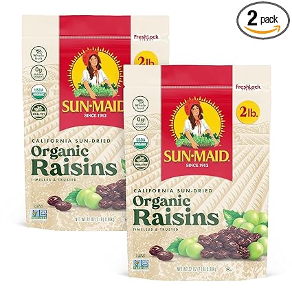 Sun-Maid Organic California Sun-Dried Raisins - (2 Pack) 32 oz Resealable Bag - Organic Dried Fruit Snack for Lunches, Snacks, and Natural Sweeteners