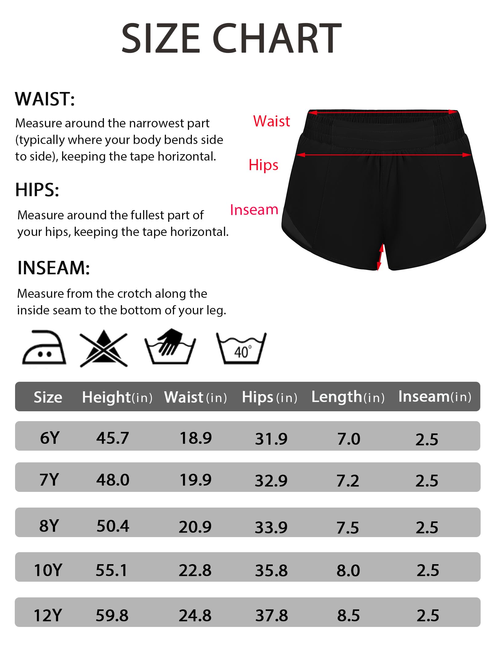EXARUS Pantalones cortos deportivos para niñas de 6 a 12 años de 6,35 cm y 10,16 cm