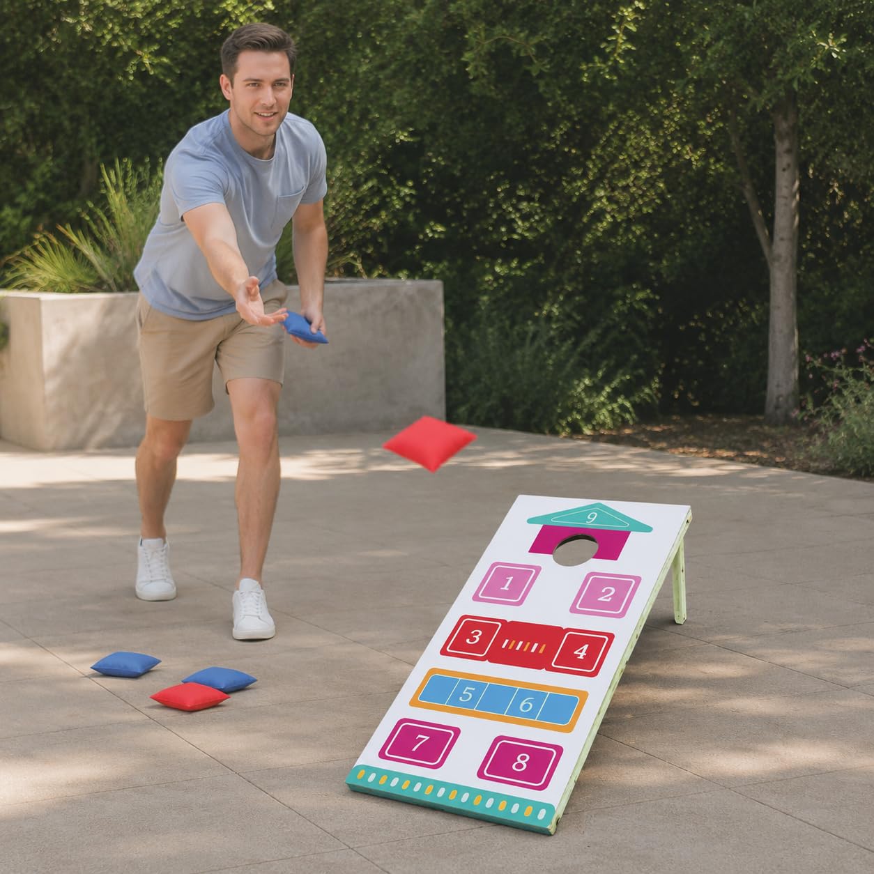 Cornhole Gioco Americano Set per Famiglie, Gioco All'aperto in Legno per Giardino e Campeggio
