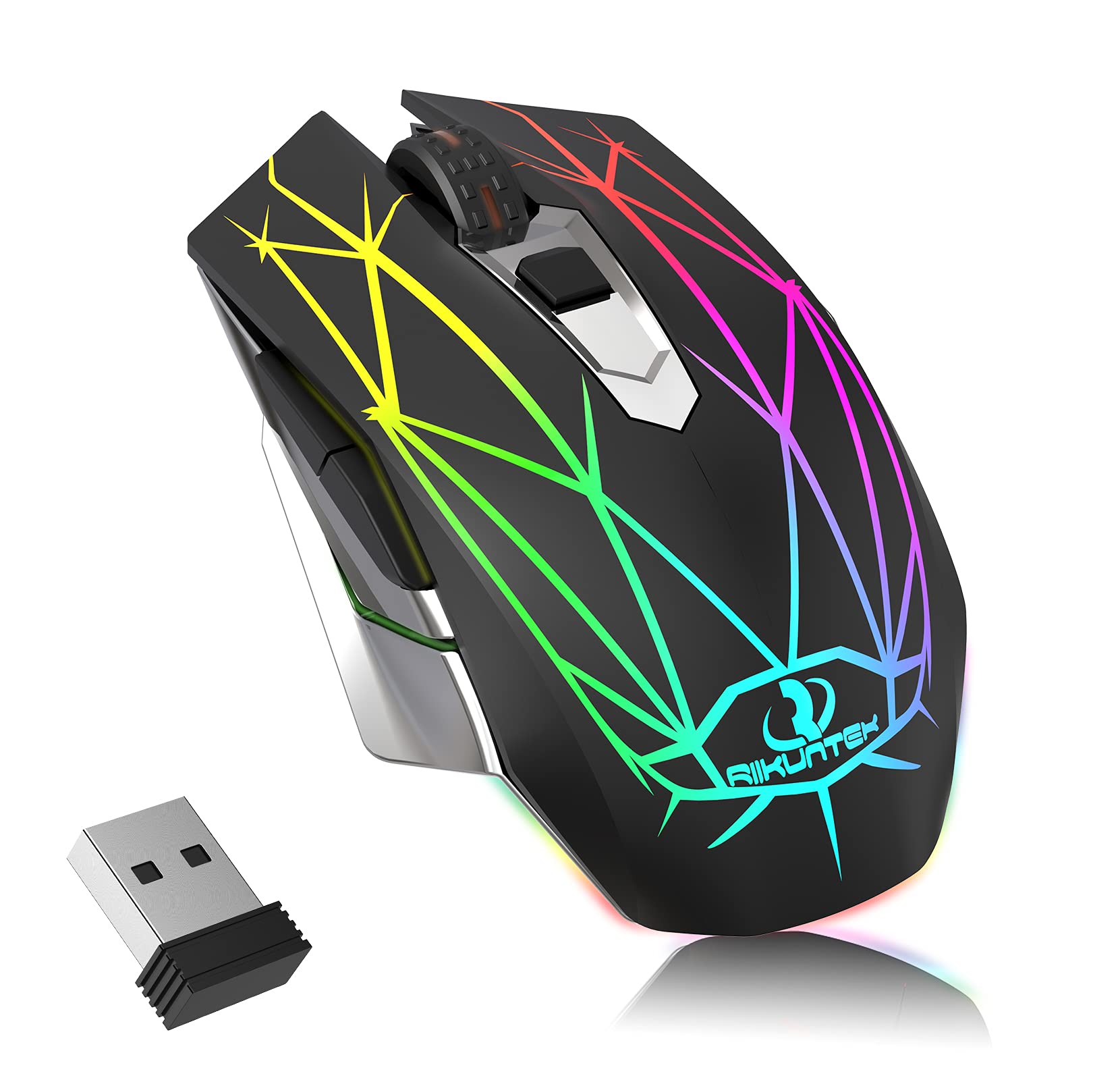 Wireless Gaming Mouse, RIIKUNTEK Computer Mouse Rechargeable with 3 Adjustable DPI, Silent Click, USB Receiver, LED Light...