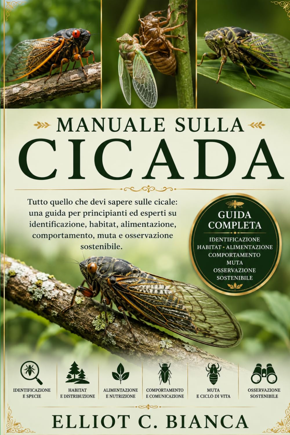 MANUALE SULLA CICADA: Tutto quello che devi sapere sulle cicale: una guida per principianti ed esperti su identificazione, habitat, alimentazione, comportamento, muta e osservazione sostenibile.