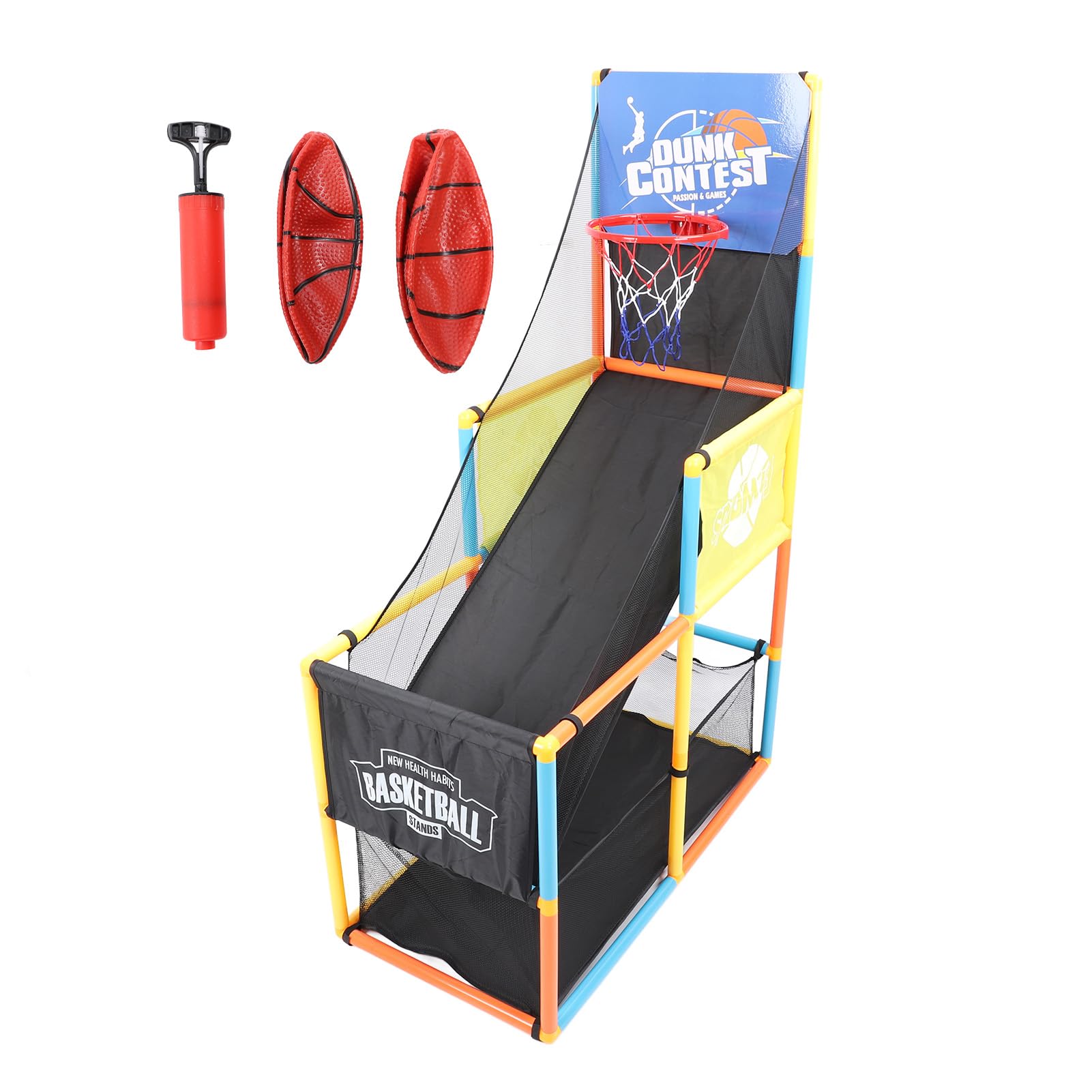 Set da Basket a Colpo Singolo per Bambini. Gioco Indoor e Outdoor. Include 2 Palline e Pompa