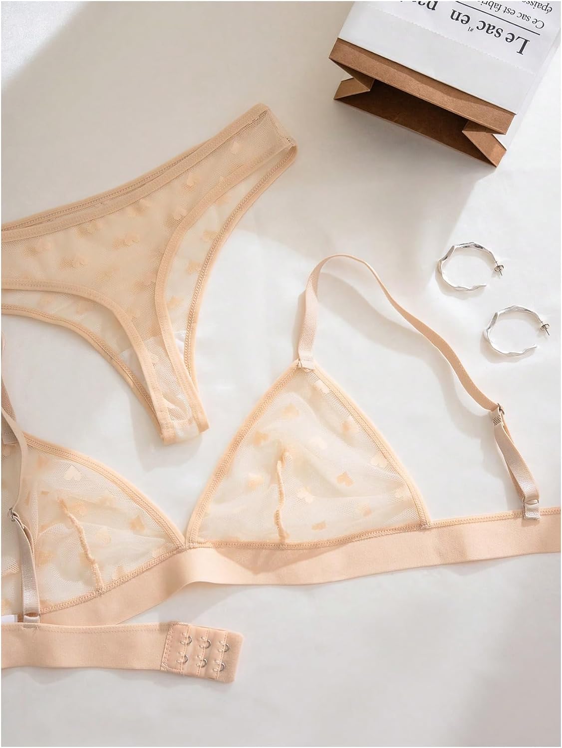 GORGLITTER Women's 3 Pack Mesh Bra and Panty Set Triangle Bralette and Underwear Cute Lingerie Set - Image 4