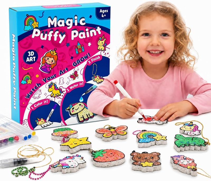 SJHSJH Aqua Puffs 3D Art Kit for Kids, Mess-Free Paint by Number Crafts with Princesses & Unicorns, DIY Color & Inflate Activity Set, Creative Travel Toy & Gift for Girls & Boys Ages 4-10