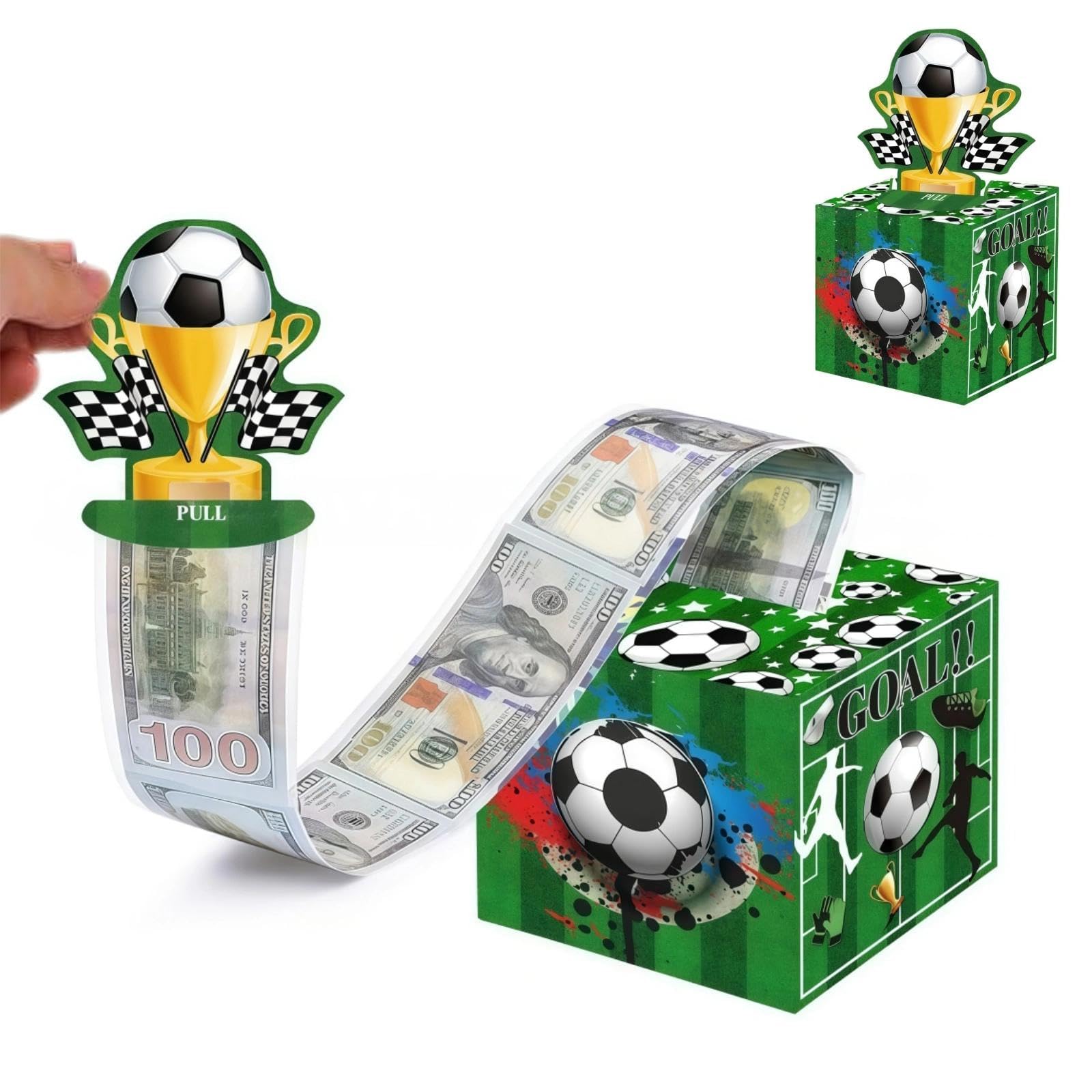Birthday Money Box for Cash Pull, Soccer Ball Theme Money Gift Box, Pull-Out Money Box with Pull Out Card and 50Pcs Plastic Bags for Teens Adults Soccer Ball Birthday Party Decor