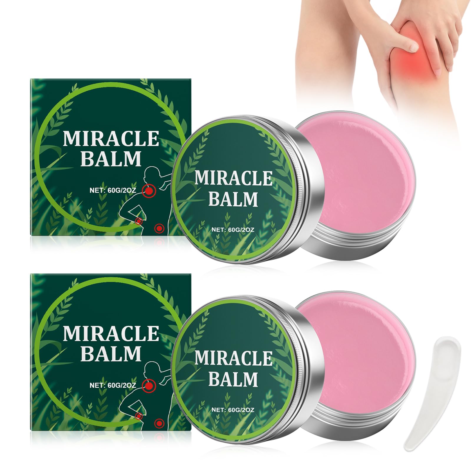 2 Pcs Miracle Balm for Legs and Feet,Soothing Joint Cream,Balm Soothing Joint Cream,with 1 Crescent Spoon,Relieve Joint Discomfort,Fast Absorption and Non-Sticky,Suitable for Multiple Parts