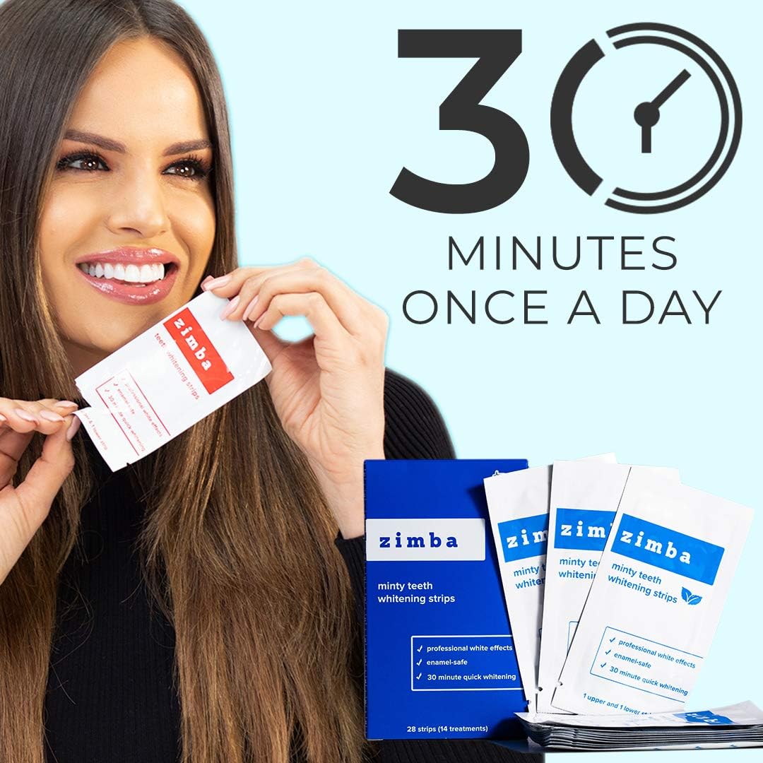 Zimba Teeth Whitening Strips - Professional-Grade Whitener, Formulated for Sensitive Teeth, Natural & Enamel-Safe Ingredients, One Mint & One Coconut Flavor Pack, 56 Strips (28 Treatments) : Beauty & Personal Care