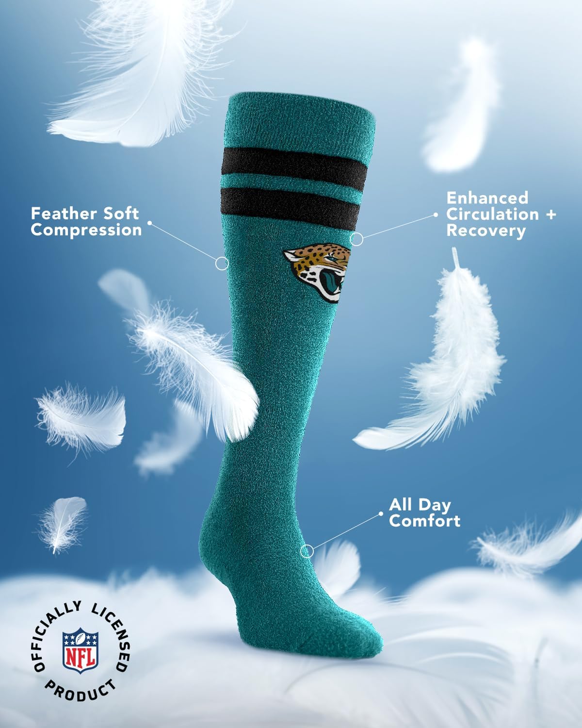 For Bare Feet NFL JACKSONVILLE JAGUARS Cozy Feather Compression Varsity Stripe Team Color Small/Medium
