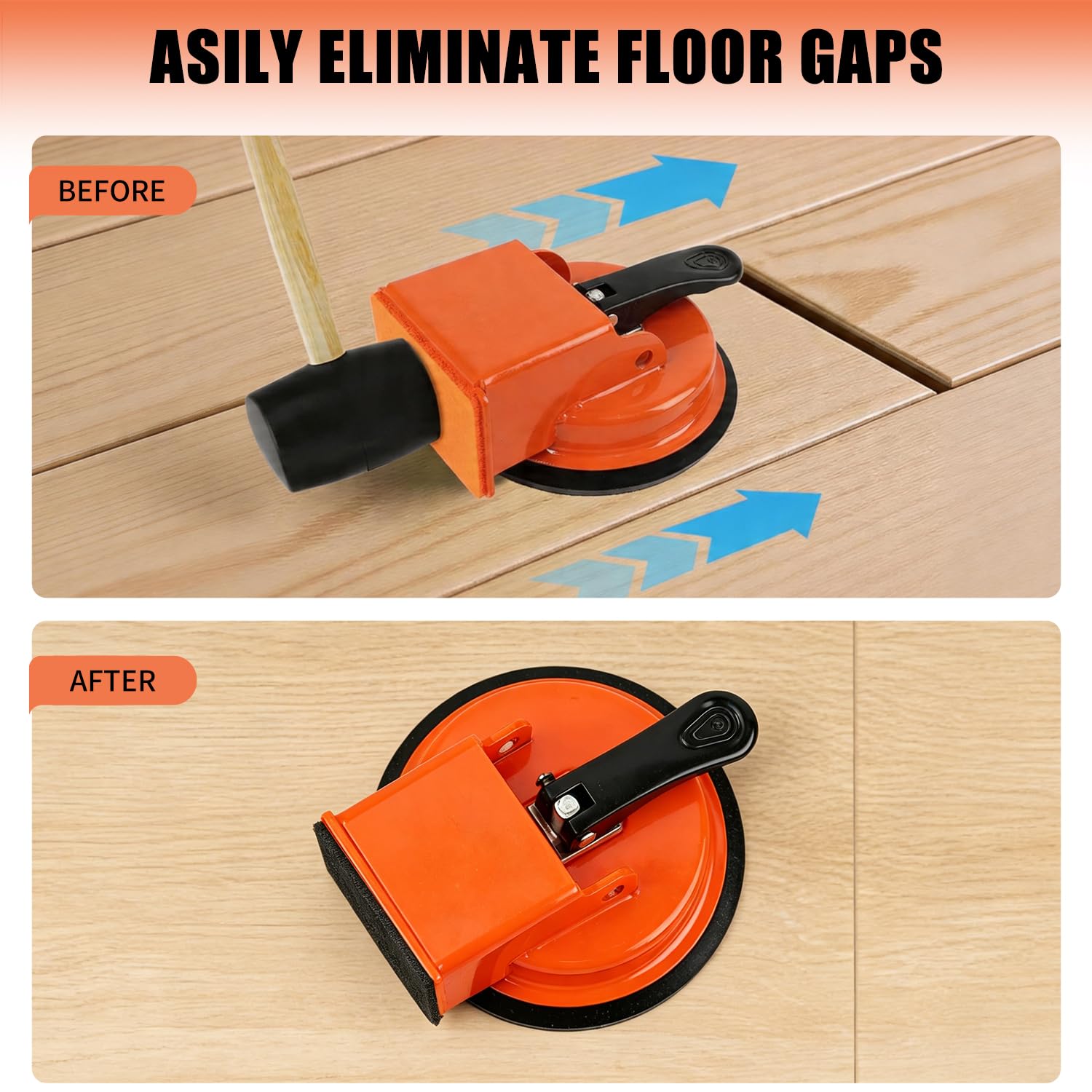 Floor Gap Fixer Tool, Heavy Duty Floor Gap Fixer Tool, Ventouse Pour Plancher Flottant, Spacing Remover for Laminate, Vinyl, Hardwood, Tiles, Composite Flooring(Orange) — view 2
