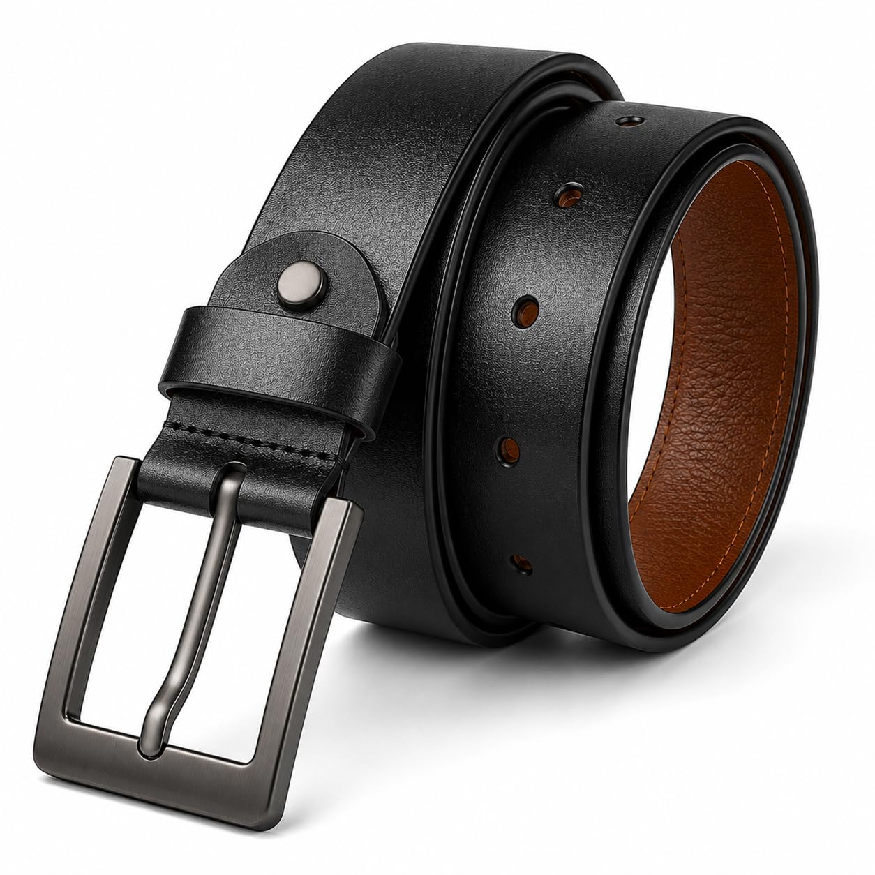 Leather Belt for Men | Smooth Leather Formal & Casual Belt with Premium Metal Buckle | Black Genuine Leather Belt for Men | Adjustable Waist Belt for Jeans, Office & Daily Wear-image-34