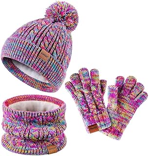 Kids Winter Hat Gloves Scarf Set,Girls Toddler Children Hats Beanie with...