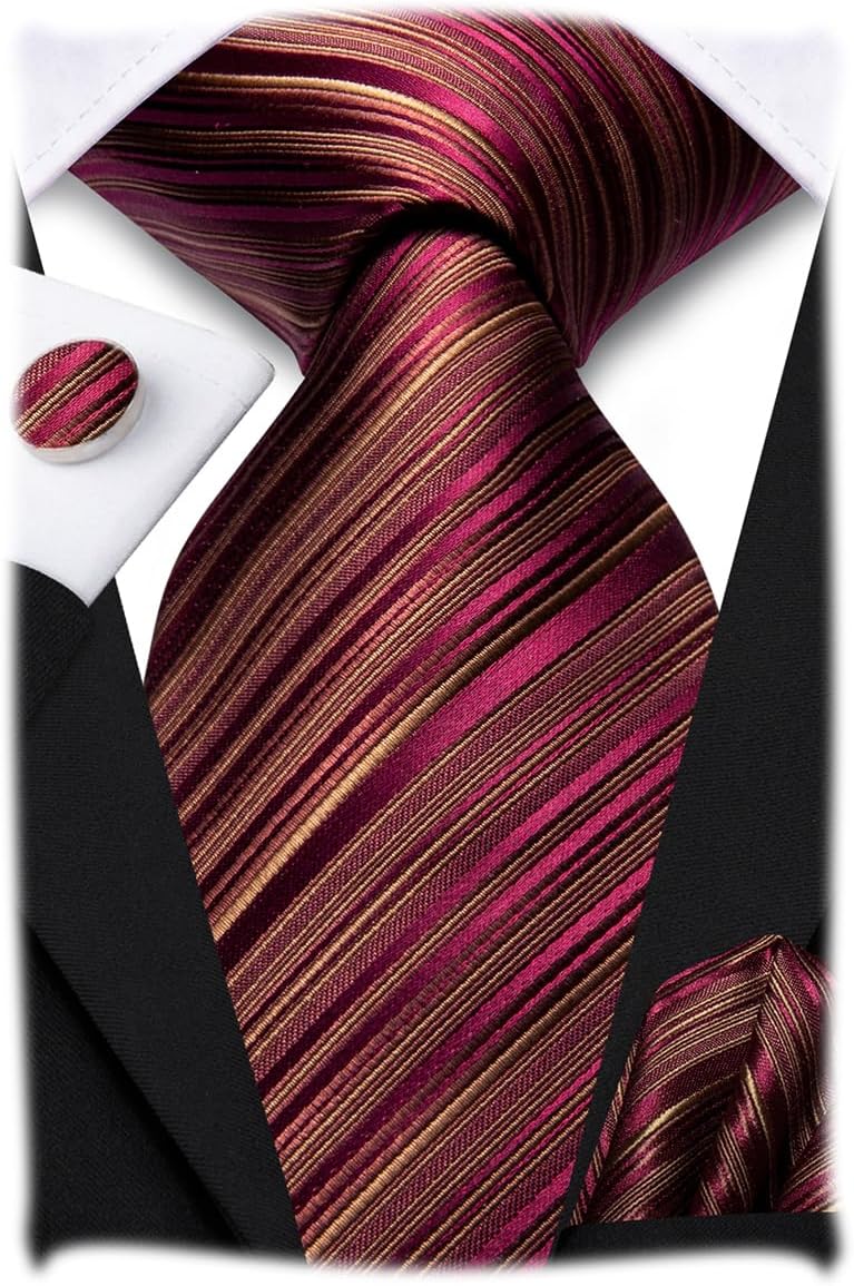 Silk Ties for Men Plaid Paisley Striped Necktie Pocket Square Cufflinks Set Formal Business