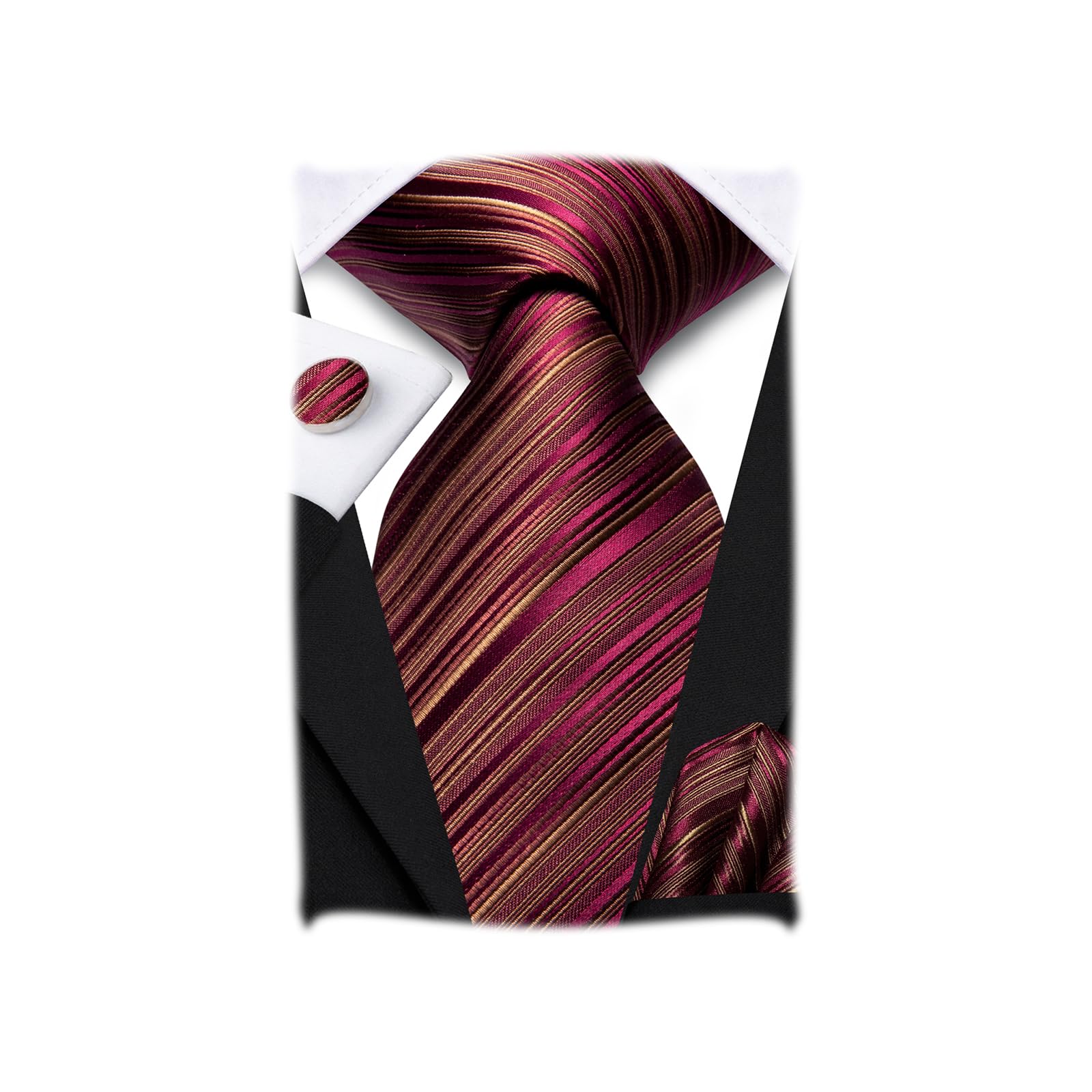 Hi-Tie Silk Ties for Men Plaid Paisley Striped Necktie Pocket Square Cufflinks Set Formal Business