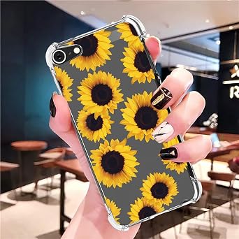 for iPod Touch 7 Case, Touch 6 Case with Flowers, Shockproof Clear Floral Soft Flexible TPU Slim Phone Cover for iPod Touch 5/6/7th Generation Sunflower