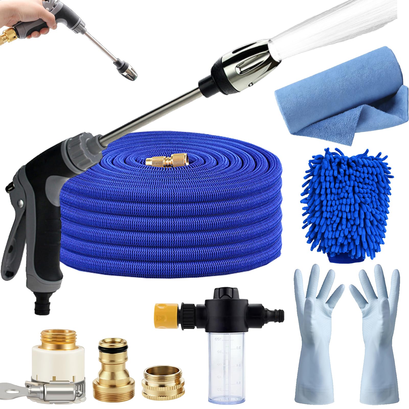 Aquoxis Pressure Washer,15x Powerful Waterblitz High Pressure Water Gun Tool Free Install,Stainless Steel Universal Hose Pipe High Pressure Spray Gun, Faster&Easier Cleaning (Metal+Kettle, 7.5M Pipe)