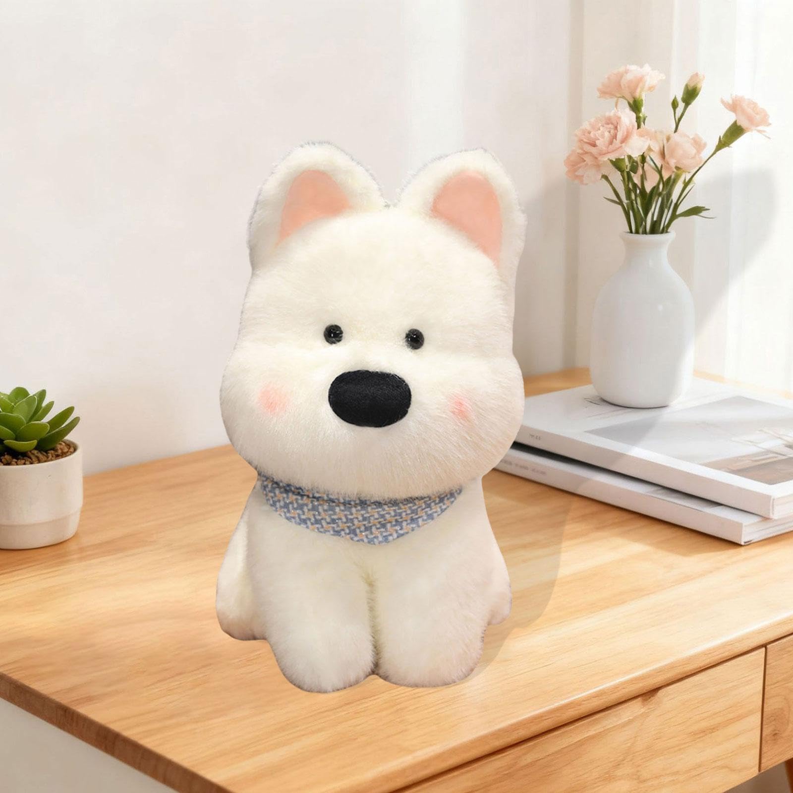 Gralara Perro de Peluche Cachorro Muñeco de Peluche Suave Relleno Realista Animal Adorable Fabricado con Material Agradable Al Tacto Adecuado para Niño, Blanco 45cm