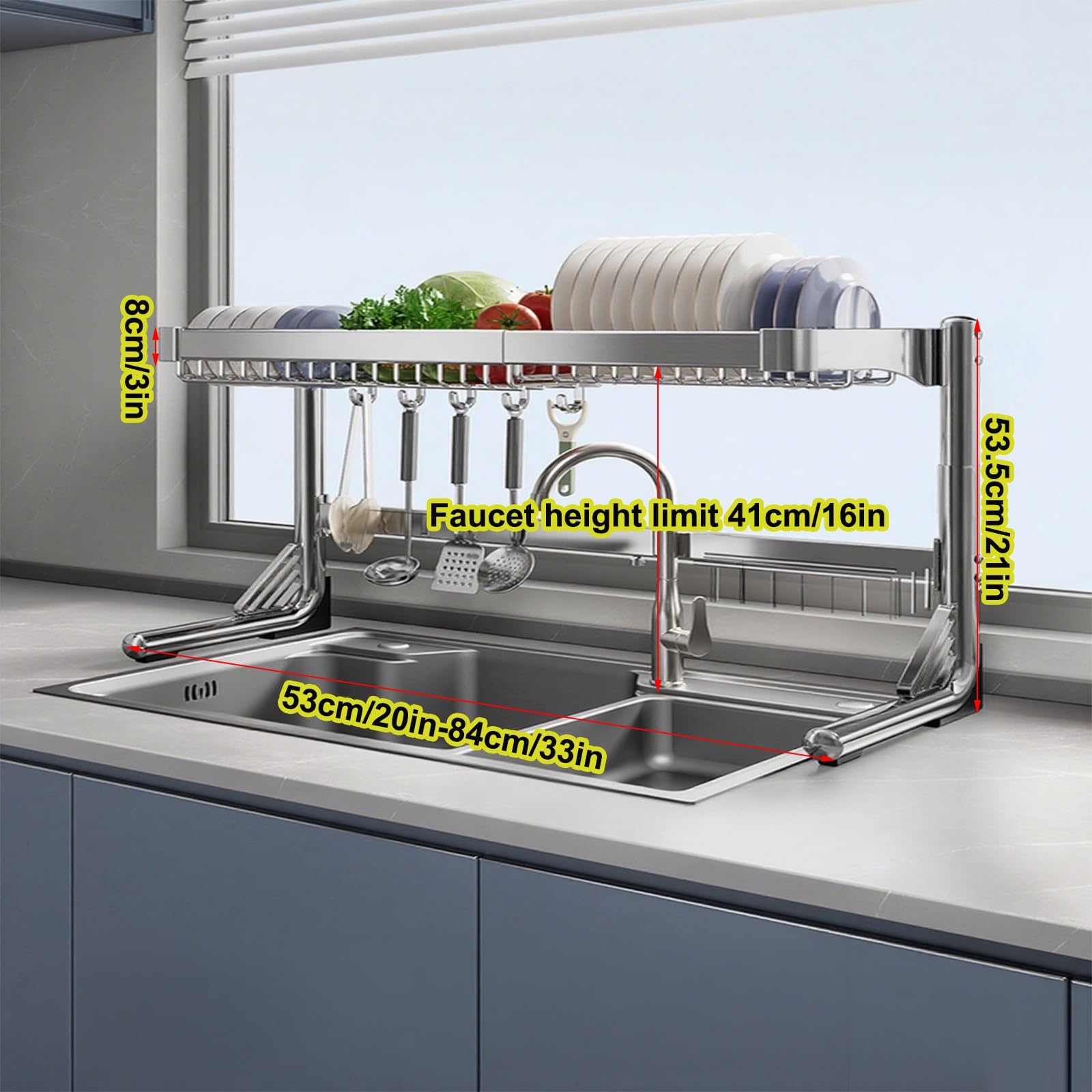 Genérico Escurreplatos Multifuncional expandible - Ahorra Espacio en el Fregadero, diseño Duradero de una Sola Capa para la Cocina y organización del Escritorio (Plateado)