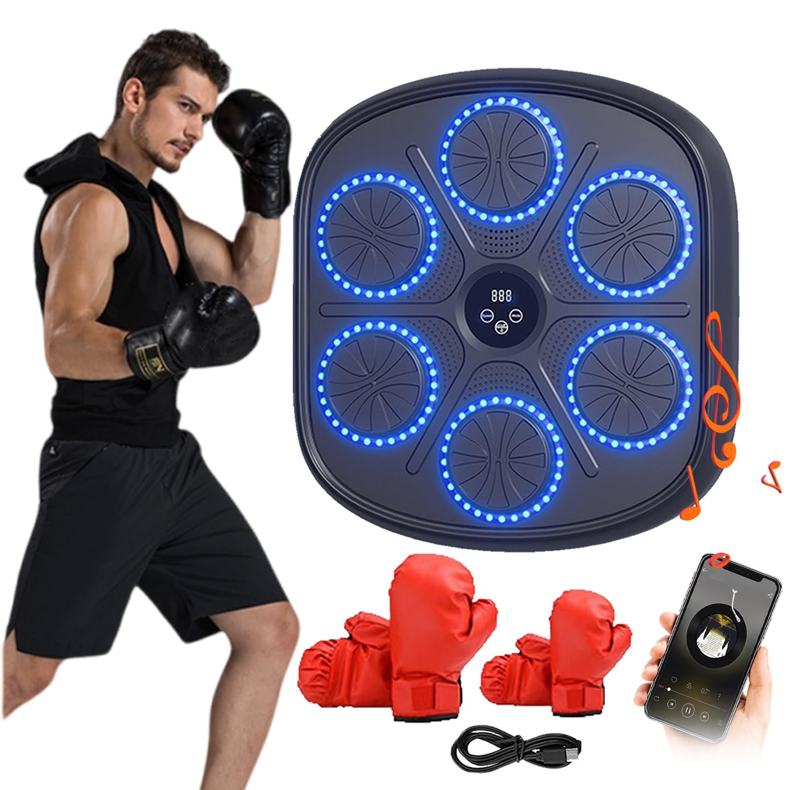 Máquina De Boxeo Musical, Entrenador De Boxeo con Música Electrónica con Conexión Bluetooth, Saco De Boxeo para Entrenamiento En Casa con Guantes para Taekwondo, Sanda,Parent-Child