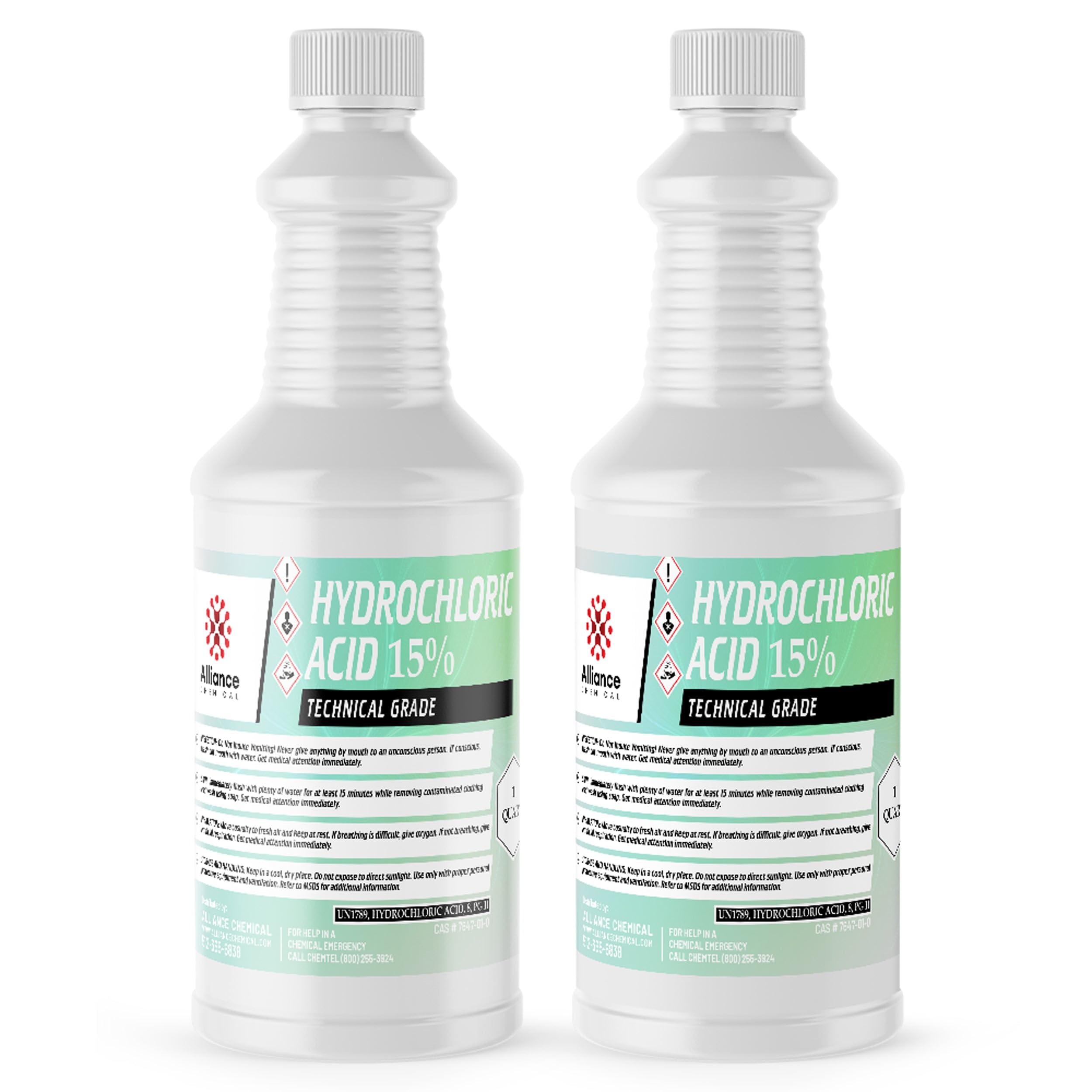 Hydrochloric Acid 15% Technical Grade - 2 Quarts – for Industrial Cleaning, pH Adjustment, Metal Surface Treatment, and Chemical Processing