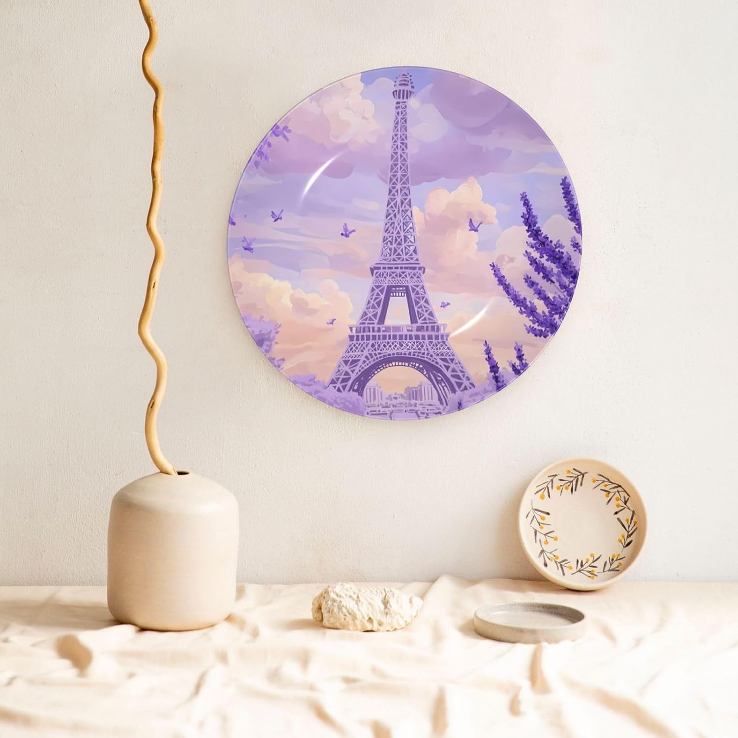 Lavender Eiffel Tower Style Ceramic Plate Display Home Display With Stand Wall Hanging Plate For Home Decor 10 Inch