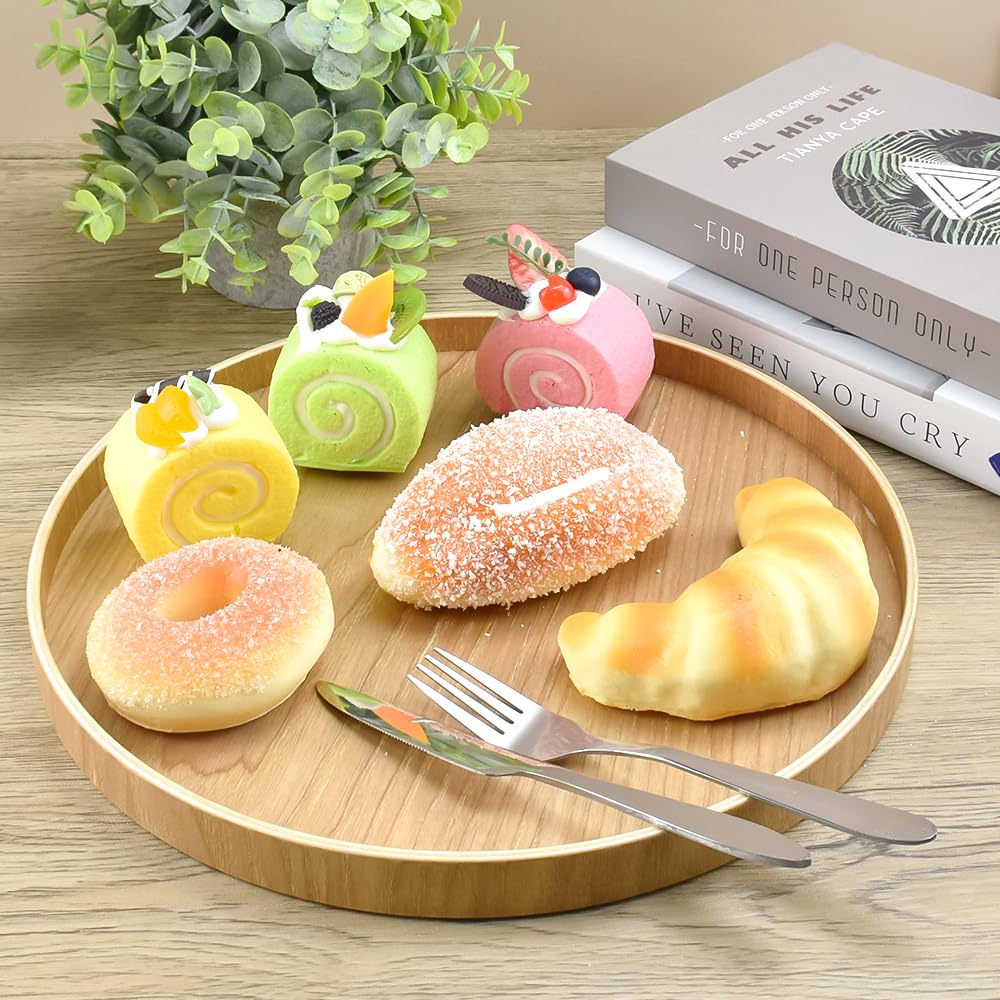 Vassoio Rotondo in Legno da 30cm - Piatto da Portata Tondo e Decorativo per Tè, Caffè, Frutta e Cibo
