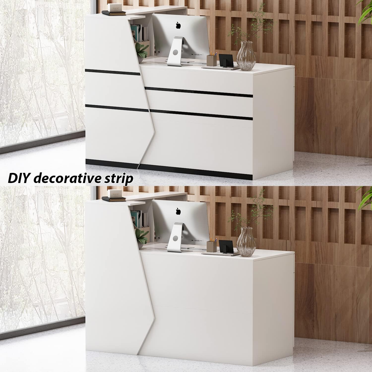Empfangstheke 140 x 100 x 110 cm aus MDF, Rezeptionstheke mit 1 Schublade, 1 Schrank und Tastaturschublade, Bürotheke Empfangstresen für Büro und Empfangsbereich