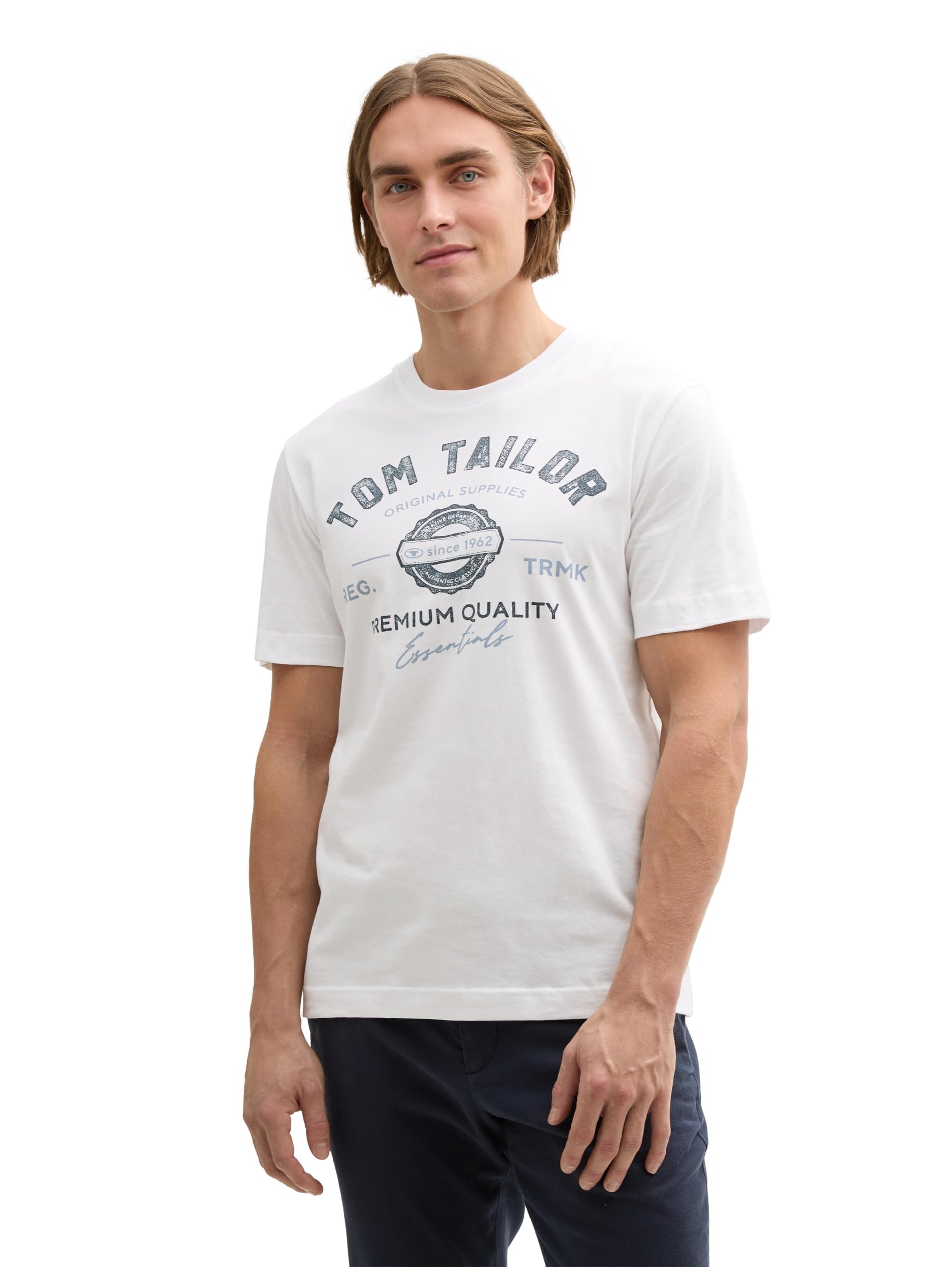 TOM TAILOR Herren T-Shirt aus Baumwolle mit Logo-Print