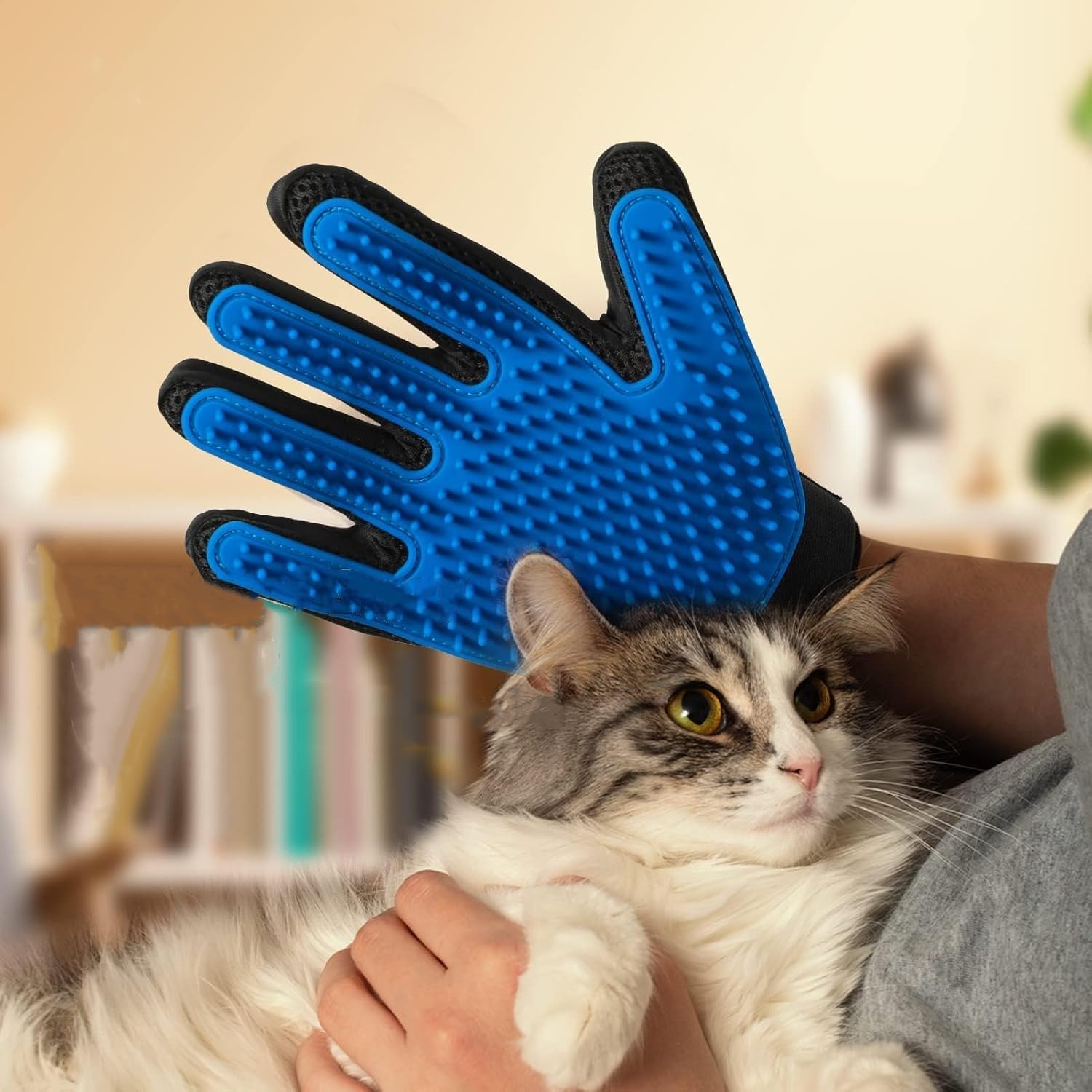 1 Pair Pet Hair Remover Gloves, Gentle Shedding Brushes for Dogs, Efficient Pets Hair Remover Mittens for Dogs,Cats,Horses (Blue)