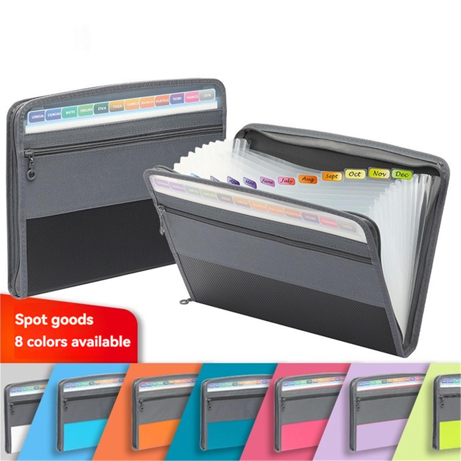 Porta Documenti Accordion File Folder Organizer | 13-Pocket Expanding File with Zipper and Pencil Pouch, for School Office(Black)