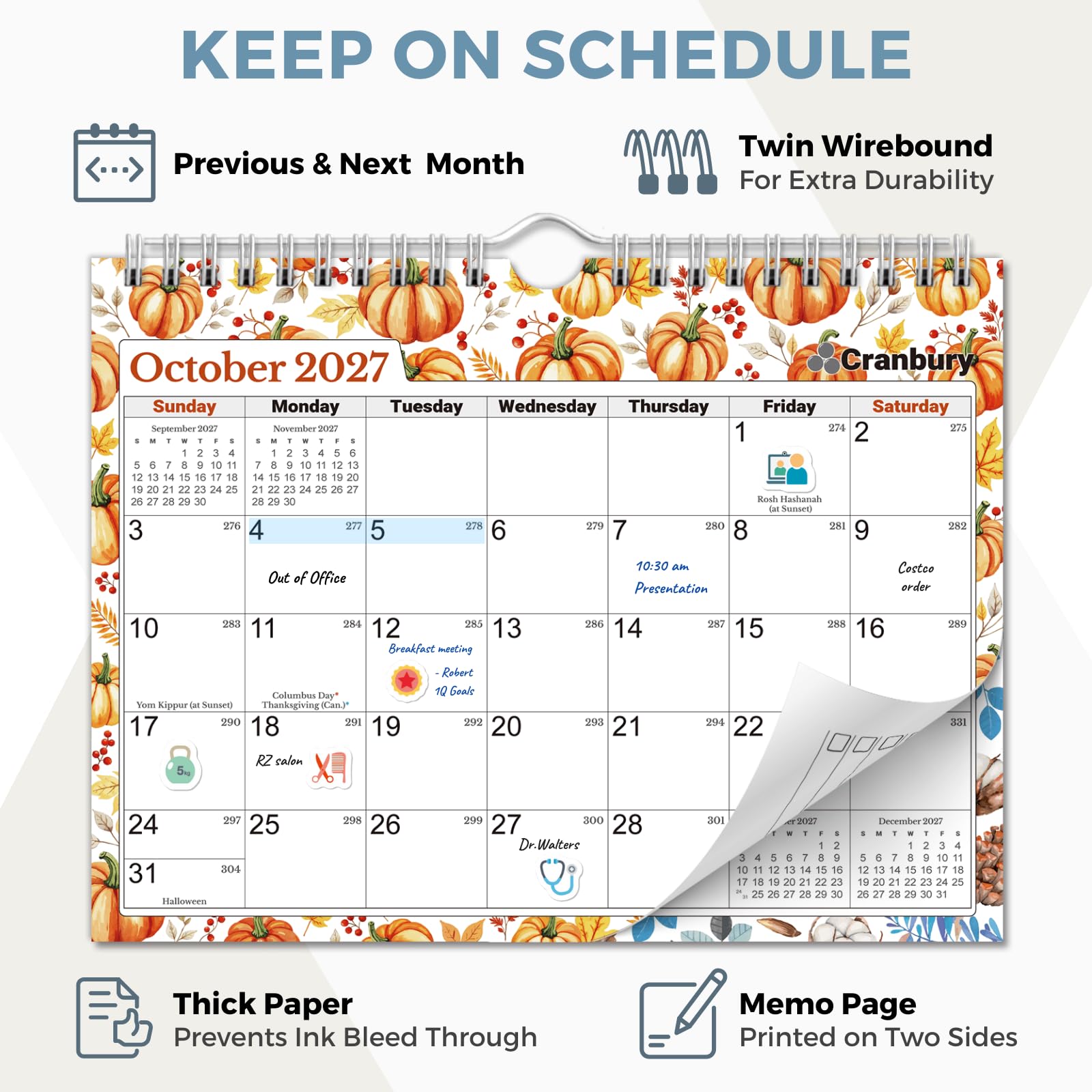 CRANBURY Calendario de pared pequeño 2025 de 8 x 6 pulgadas (temporadas), mini calendario mensual colgante, encuadernado en espiral, diseños coloridos de temporada, uso en tablón de anuncios, nevera o