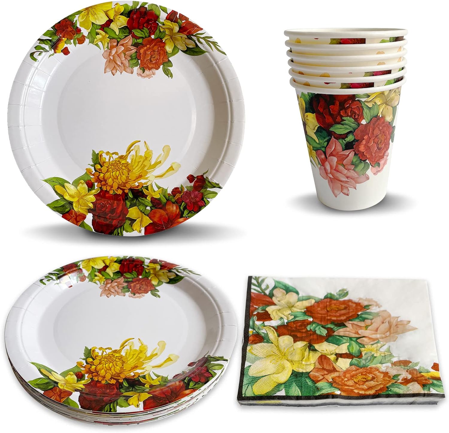 Vintage Floral Party Plates Cups Napkins Sets for 24 Guest