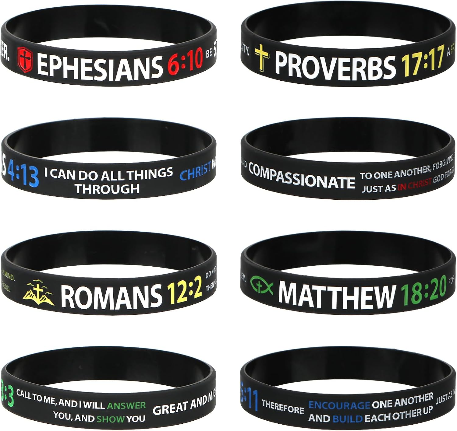 kilofly 4/8/12 pcs Christian Scripture Quote Bible Verse Silicone Bracelet