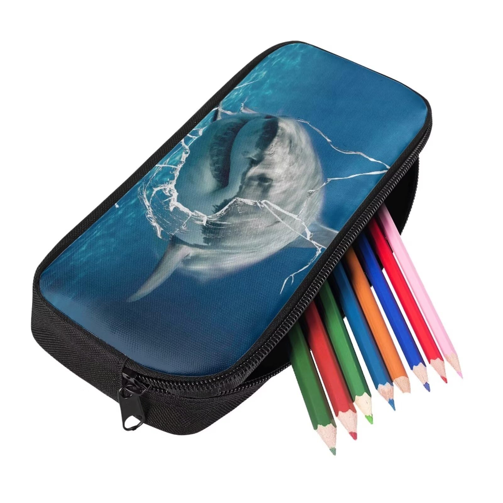 Showudesigns Shark Pencil Case for Student Teens Adults Pencil Bag Case Kids Pencil Box Storage Bags Girls Pen Pouch Big Capacity Cool Animal Blue Ocean - Image 2
