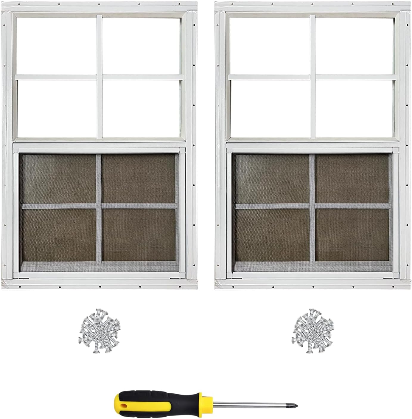 Hryan 24"x36" Shed Window for Chicken Coop, Playhouse and Mobihome, White Windows for Exterior Sheds, Mobile Home, Garage and Green House (2PACK)