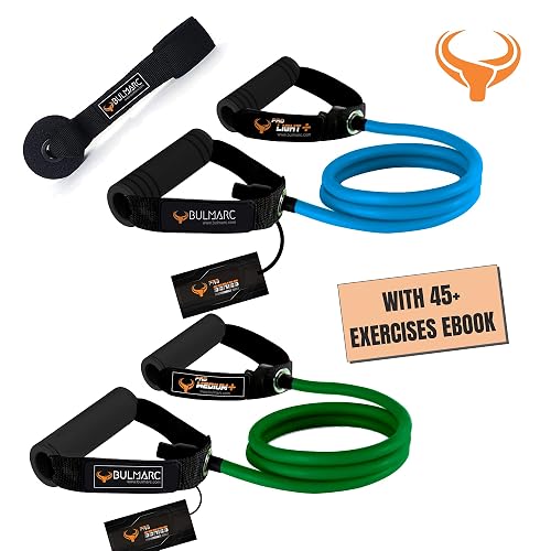 BULMARC Resistance Tube/Band (PRO Light & PRO Medium 20-40 LBS) for Exercise with Foam Handle, Featuring eBOOK with 45+ Exercises for Full Body Workout,Toning Tube with Handle, Included Door Anchor