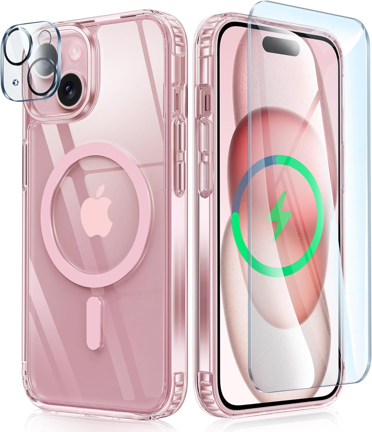 FNTCASE for iPhone 15 Case: Support Magnetic Charging Military Grade Drop Protection Anti Yellowing Cell Phone Cover – Rugged Sturdy Shockproof Protective Bumper – 6.1 Inch (Clear PinkRing) FNTCASE for iPhone 15 Case: Support Magnetic Charging Military Grade Drop Protection Anti Yellowing Cell Phone Cover – Rugged Sturdy Shockproof Protective Bumper – 6.1 Inch (Clear PinkRing)