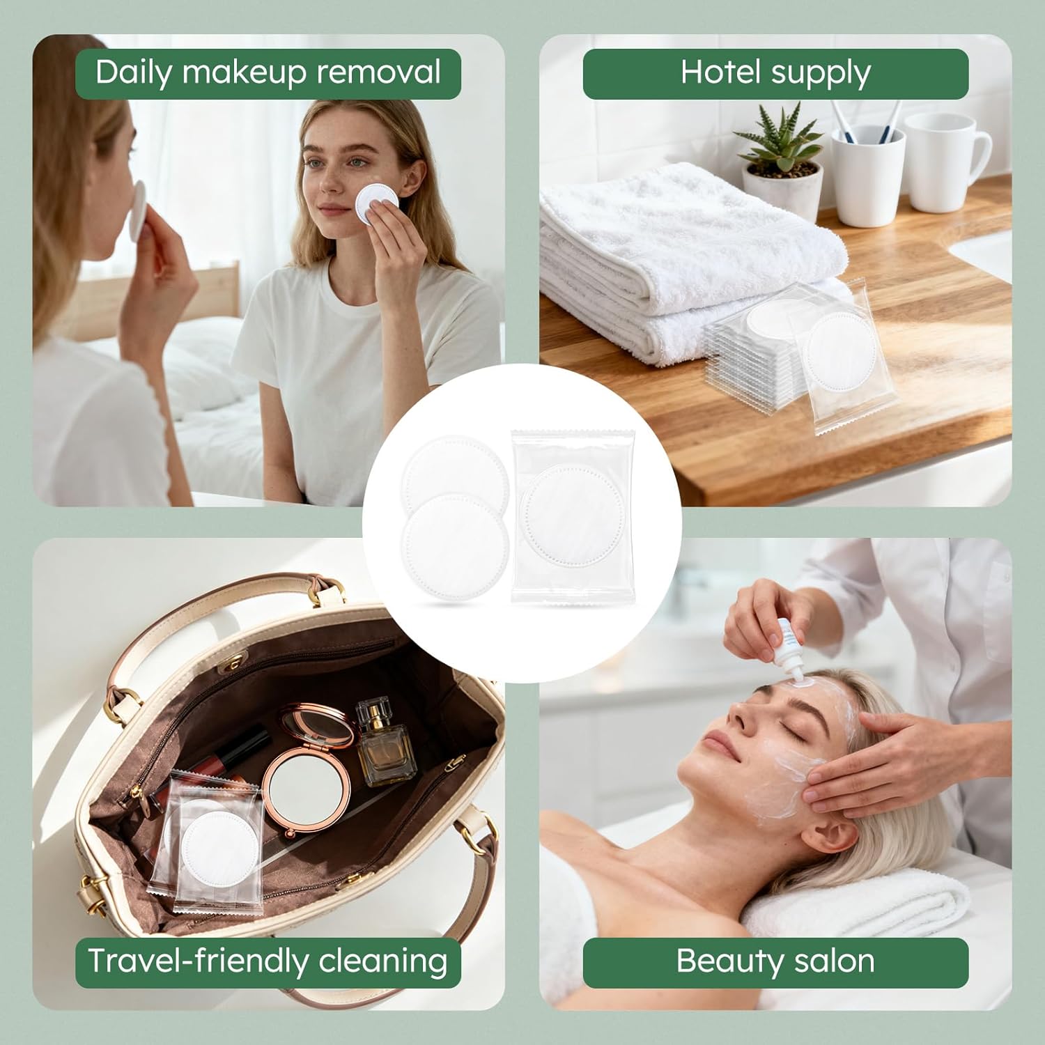 Individually Wrapped Cotton Rounds, Circular Cotton Pads, Individually Packaged, Easy to Carry, Suitable for Travel, Hotels, Business Trips, Camping (2 Pcs/Set, 300 Sets, in Total 600 pcs)