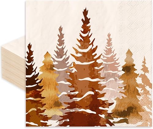 JarThenaAMCS 80Pcs Fall Paper Napkins Orange Watercolor Tree Disposable Luncheon Napkins Rustic Autumn Forest Dinner Napkins for Thanksgiving Home Party Table Decor