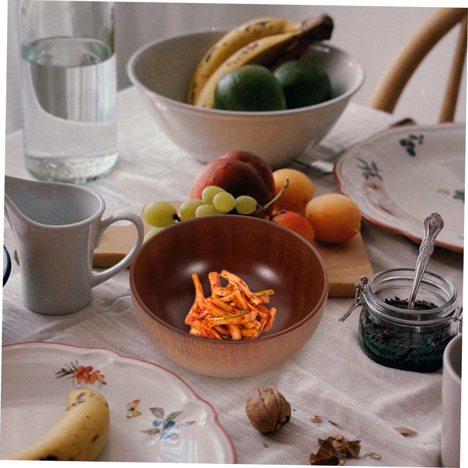 PRETYZOOM 5piezas Tazón De Madera Natural Para Ensaladas y Recipiente De Madera De Acacia Para Restaurantes y Doméstico