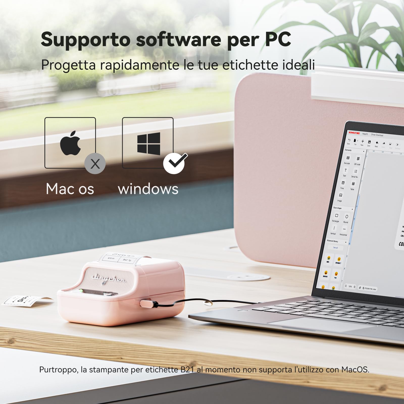 NIIMBOT B21 Etichettatrice Bluetooth Rosa, Etichette 20-50mm, App con 120 Caratteri e 1600 Icone