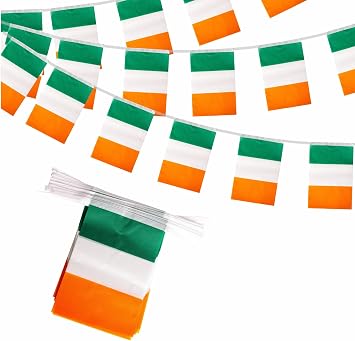 Ireland Flag Bunting 30pcs/10m Double-Sided Polyester Irish Bunting Flags- St Patrick's Day Decorations, Six Nations Rugby, Euro/World Cup Football Party, Weatherproof Indoor/Outdoor  ire Pennant