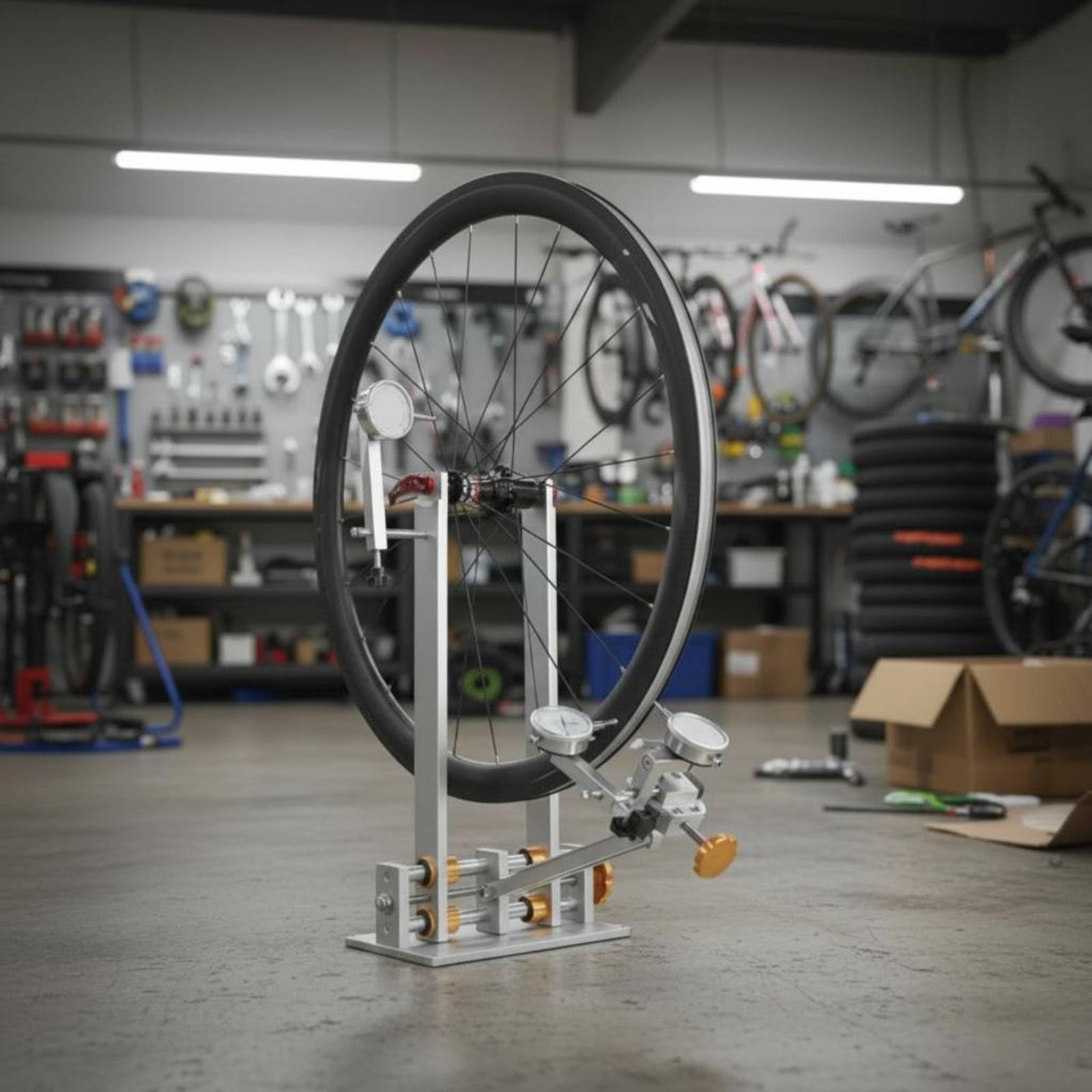 Fahrrad Felgenzentrierständer hohe Präzision Laufrad Zentrierständer Feineinstellung Zentrierständer mit Messuhren für Radfahrer, Werkstatt, Garage , Rot