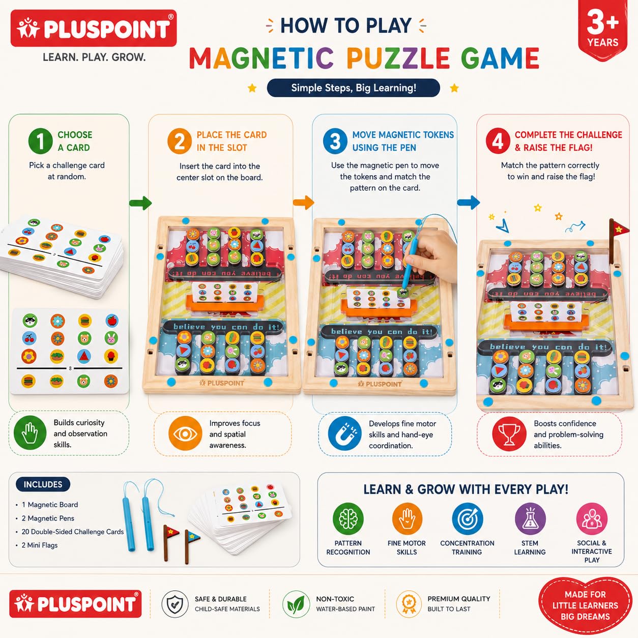 PLUSPOINT Battle Slide Puzzle Game β Magnetic Maze Board Game for Kids, Fine Motor Skill Sorting & Matching Montessori Learning Toy for Boys & Girls 1